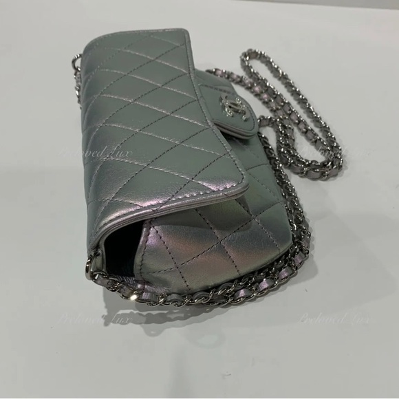 Authentic CHANEL Iridescent Purple Calfskin Mini Flap Crossbody Bag in SHW - Picture 6 of 14